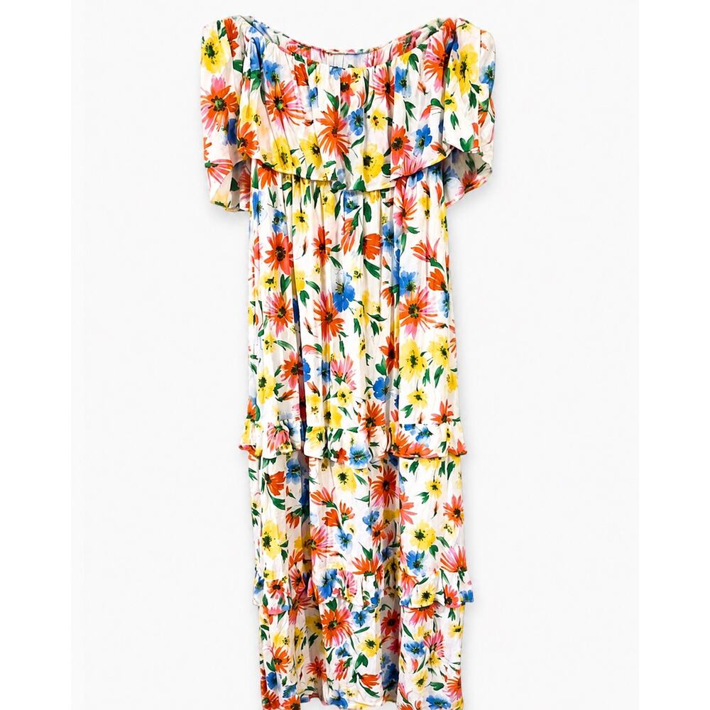 Lush Women’s Large Strapless Floral Tube Top Tiered Maxi Dress Resort Boho